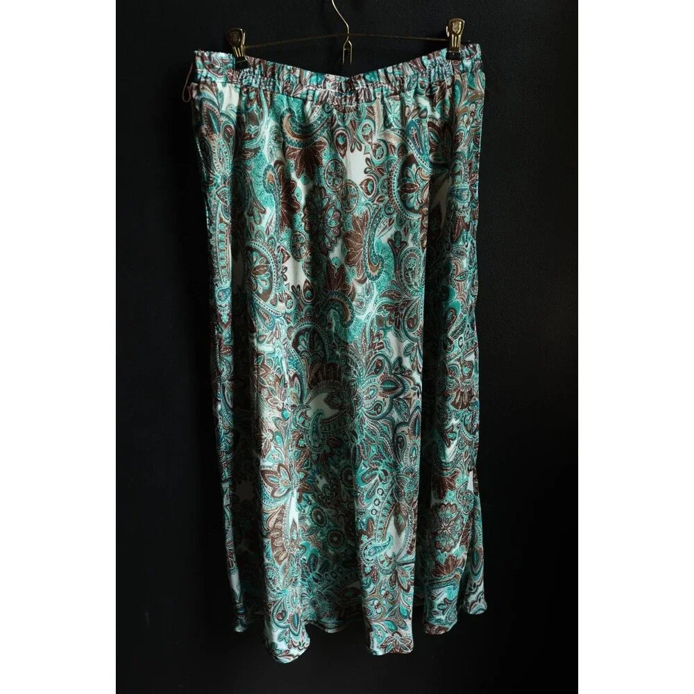 Roz & Ali Paisley Maxi Sheer Skirt Fairy Grunge Y2K Cowgirl Turquoise Brown 1X